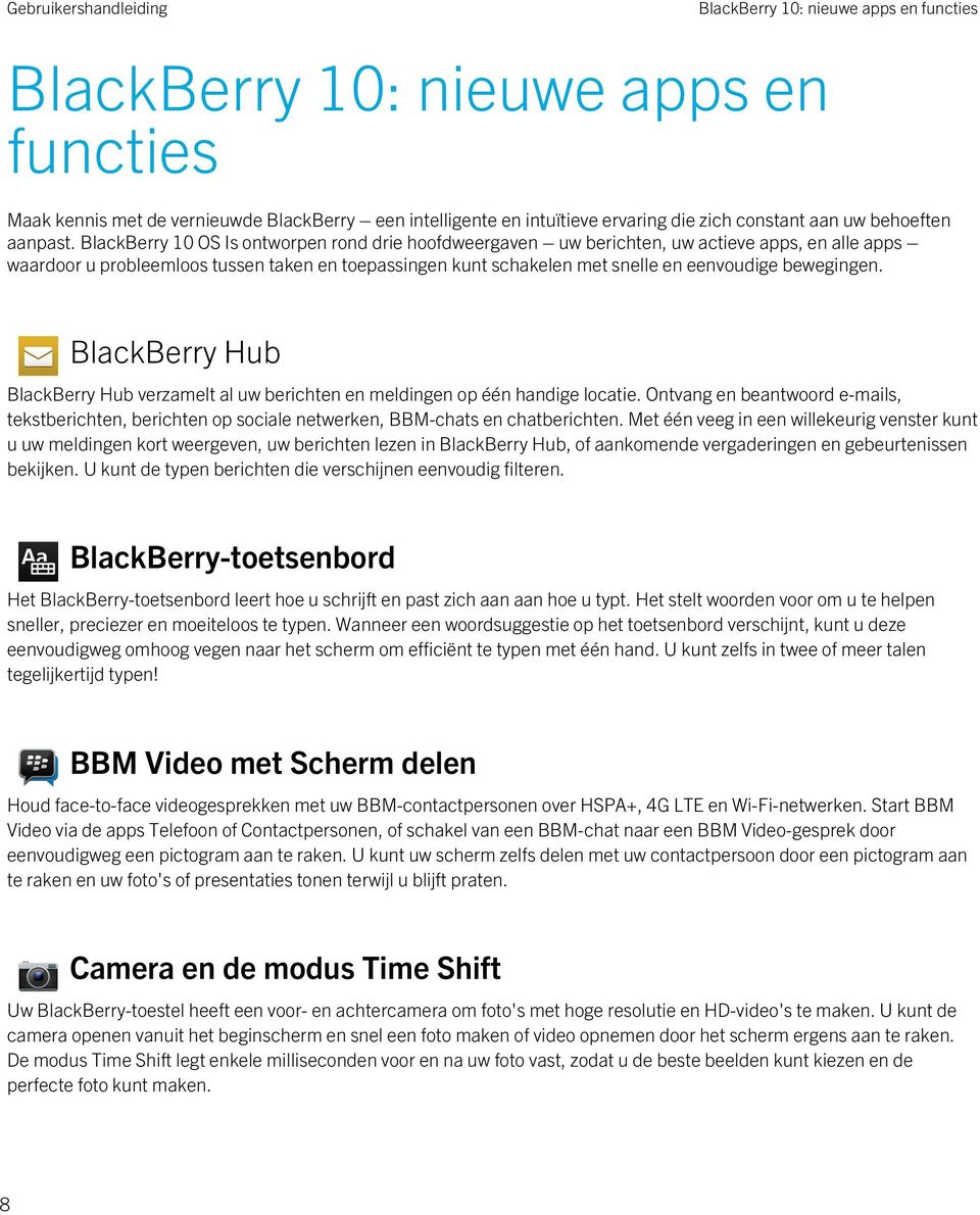 BlackBerry 10 OS Is ontworpen rond drie hoofdweergaven uw berichten, uw actieve apps, en alle apps waardoor u probleemloos tussen taken en toepassingen kunt schakelen met snelle en eenvoudige