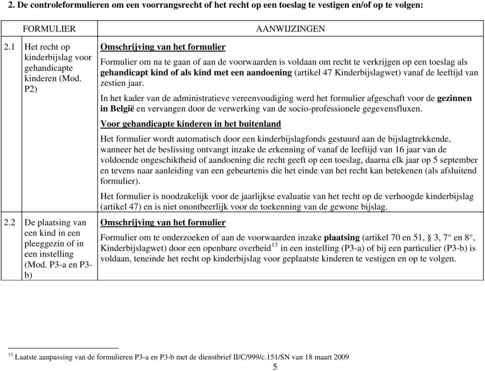 P3-a en P3- b) AANWIJZINGEN Formulier om na te gaan of aan de voorwaarden is voldaan om recht te verkrijgen op een toeslag als gehandicapt kind of als kind met een aandoening (artikel 47