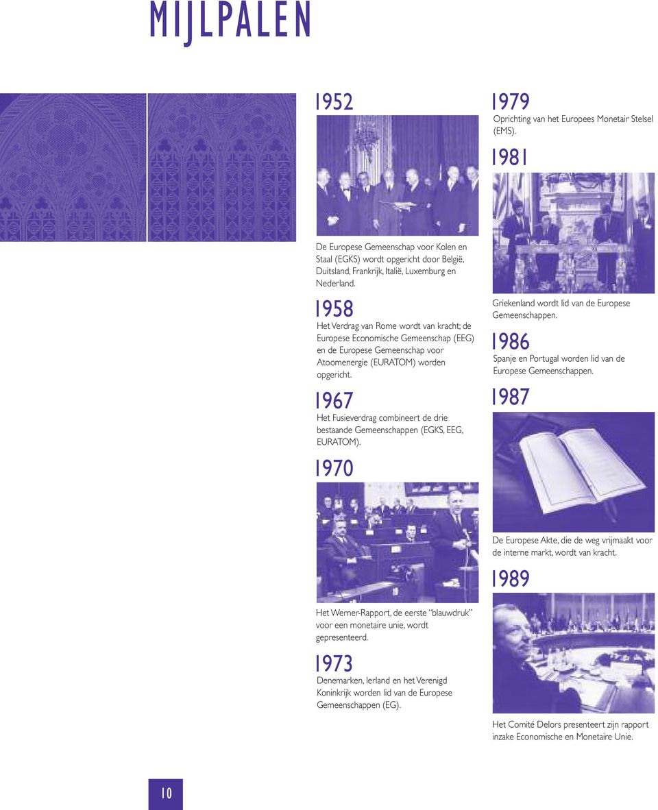 1958 Het Verdrag van Rome wordt van kracht; de Europese Economische Gemeenschap (EEG) en de Europese Gemeenschap voor Atoomenergie (EURATOM) worden opgericht.