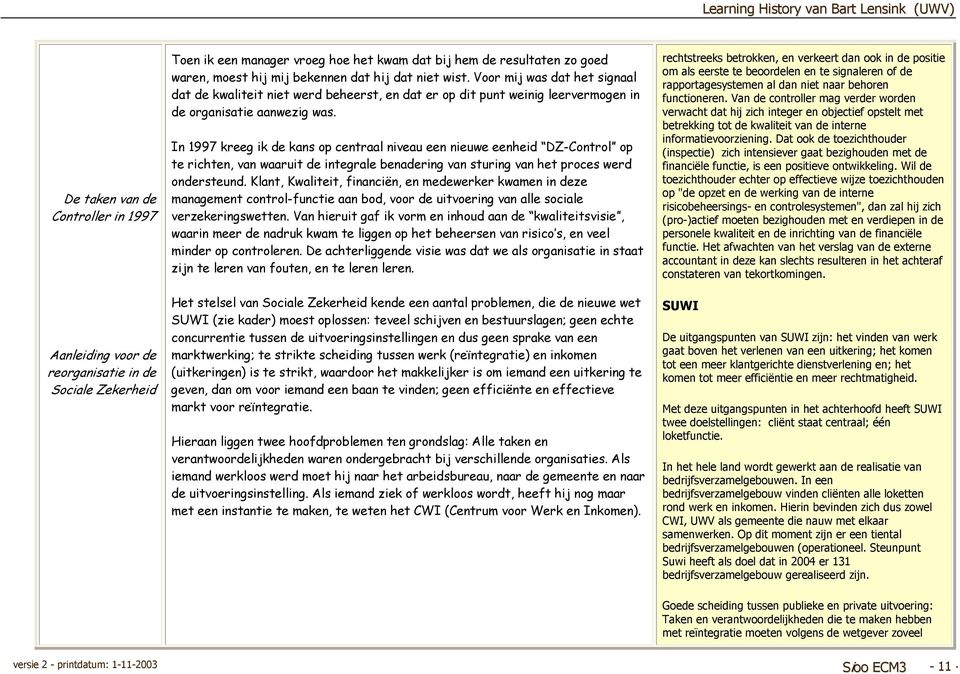 In 1997 kreeg ik de kans op centraal niveau een nieuwe eenheid DZ-Control op te richten, van waaruit de integrale benadering van sturing van het proces werd ondersteund.