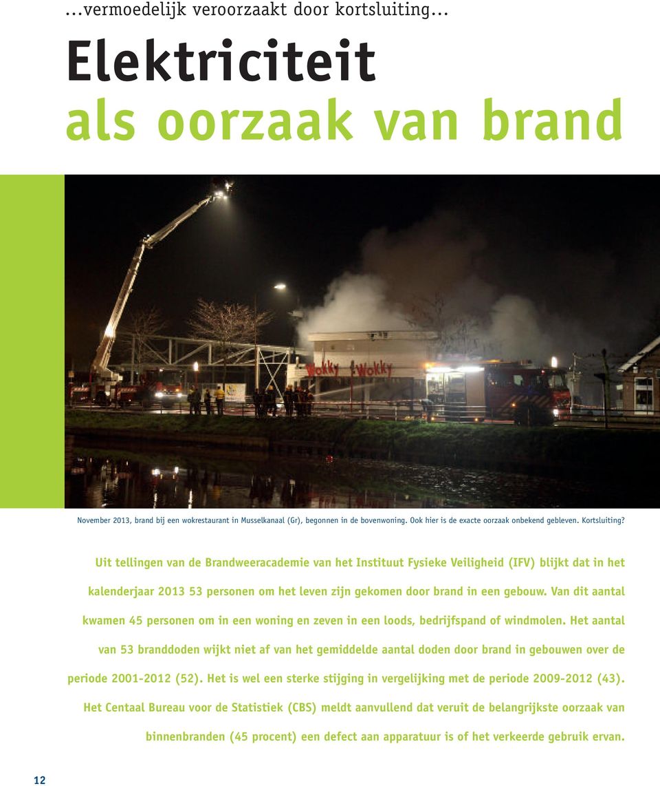 Uit tellingen van de Brandweeracademie van het Instituut Fysieke Veiligheid (IFV) blijkt dat in het kalenderjaar 2013 53 personen om het leven zijn gekomen door brand in een gebouw.