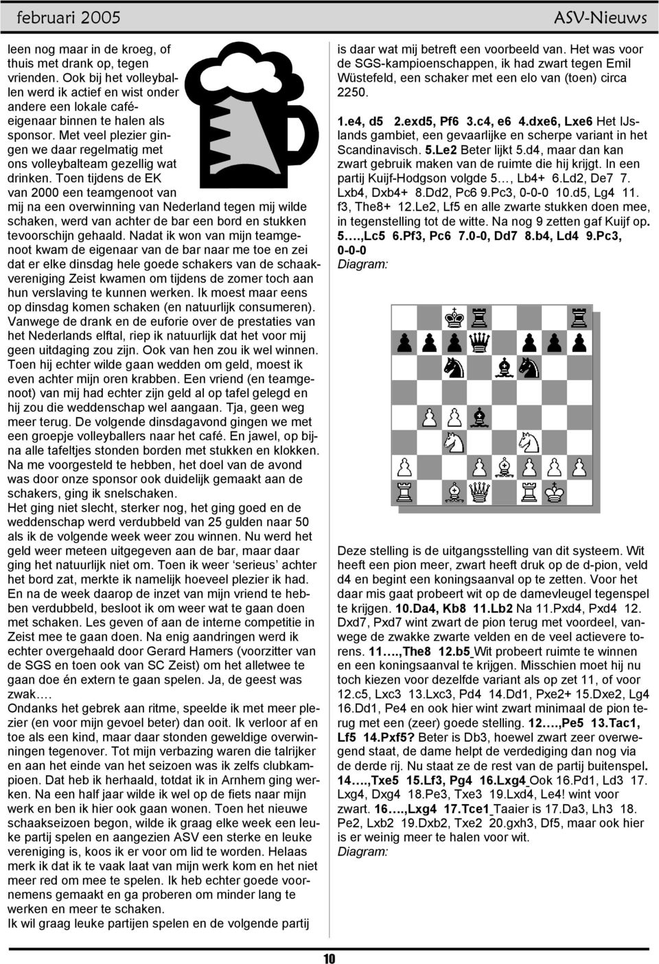 Toen tijdens de EK van 2000 een teamgenoot van mij na een overwinning van Nederland tegen mij wilde schaken, werd van achter de bar een bord en stukken tevoorschijn gehaald.