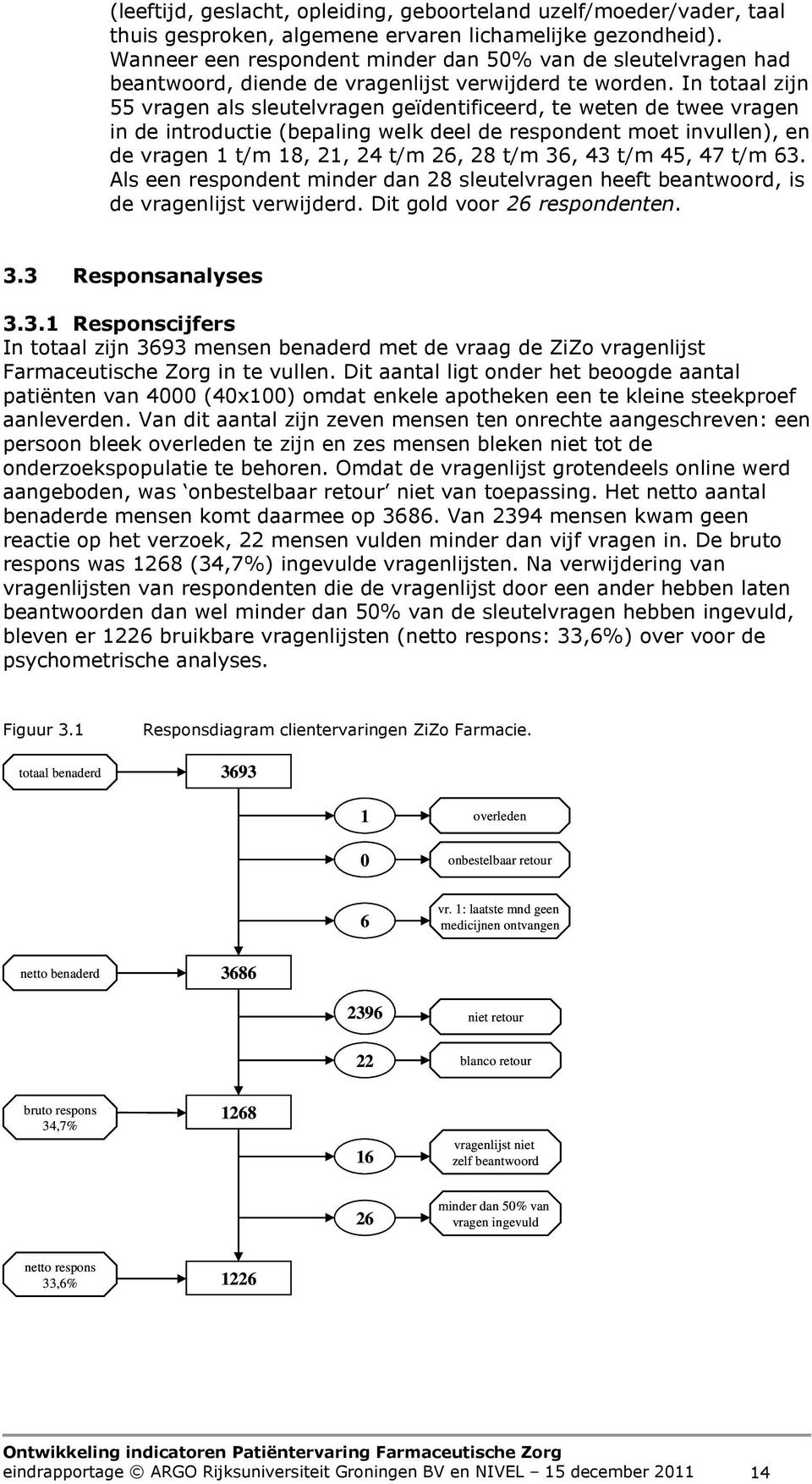 In totaal zijn 55 vragen als sleutelvragen geïdentificeerd, te weten de twee vragen in de introductie (bepaling welk deel de respondent moet invullen), en de vragen 1 t/m 18, 21, 24 t/m 26, 28 t/m