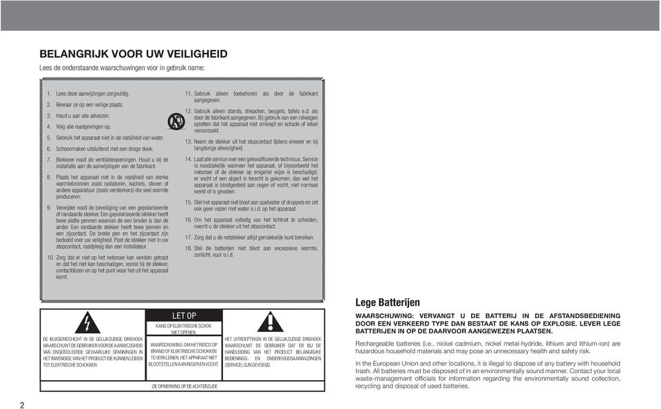 Houd u bij de installatie aan de aanwijzingen van de fabrikant. 8.