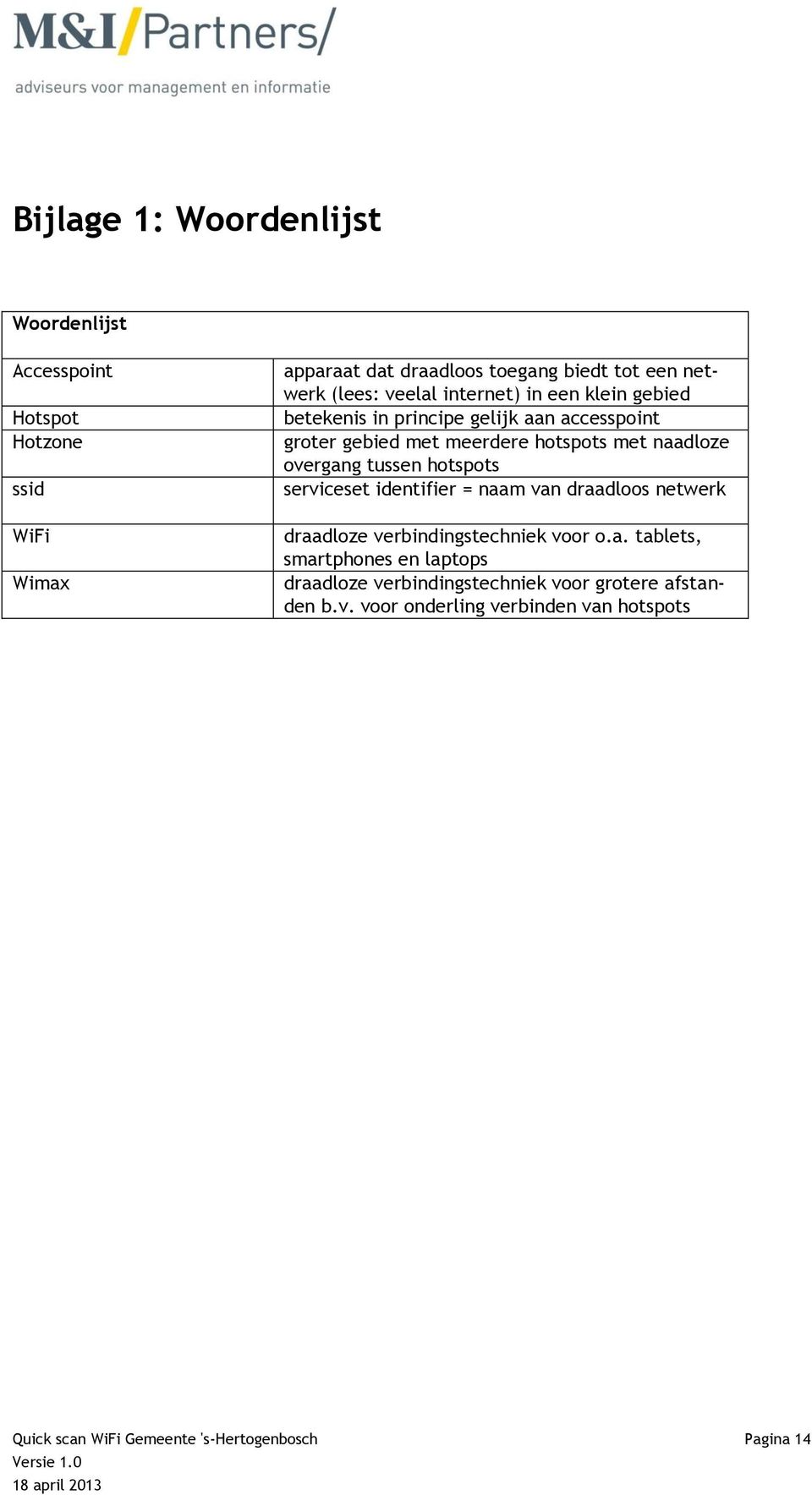 tussen hotspots serviceset identifier = naam van draadloos netwerk draadloze verbindingstechniek voor o.a. tablets, smartphones en laptops draadloze verbindingstechniek voor grotere afstanden b.