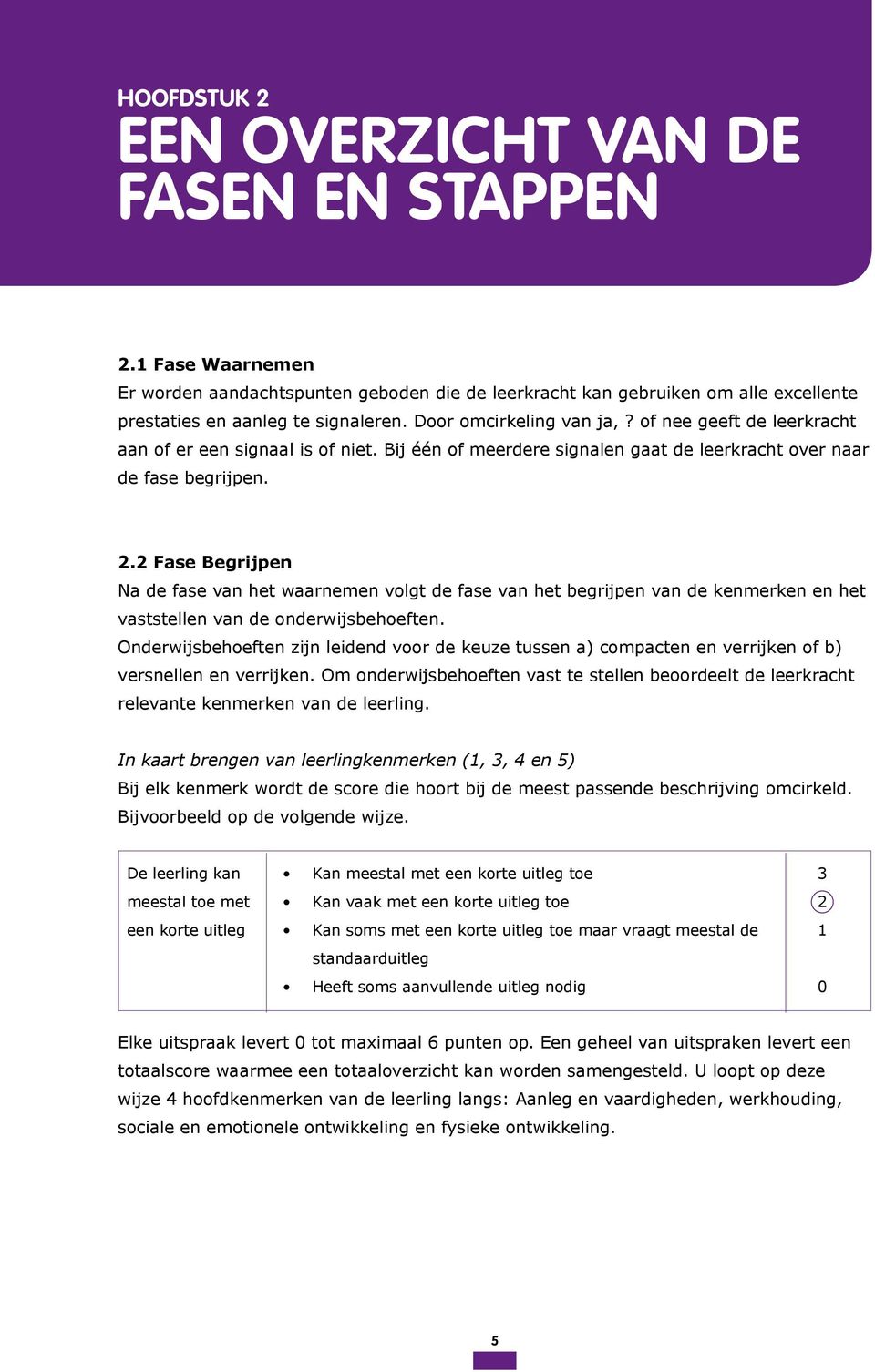 . Fase Begrijpen Na de fase van het waarnemen volgt de fase van het begrijpen van de kenmerken en het vaststellen van de onderwijsbehoeften.