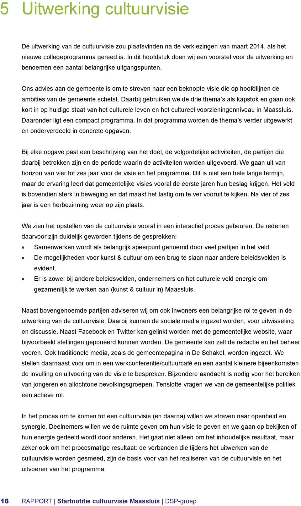 Ons advies aan de gemeente is om te streven naar een beknopte visie die op hoofdlijnen de ambities van de gemeente schetst.