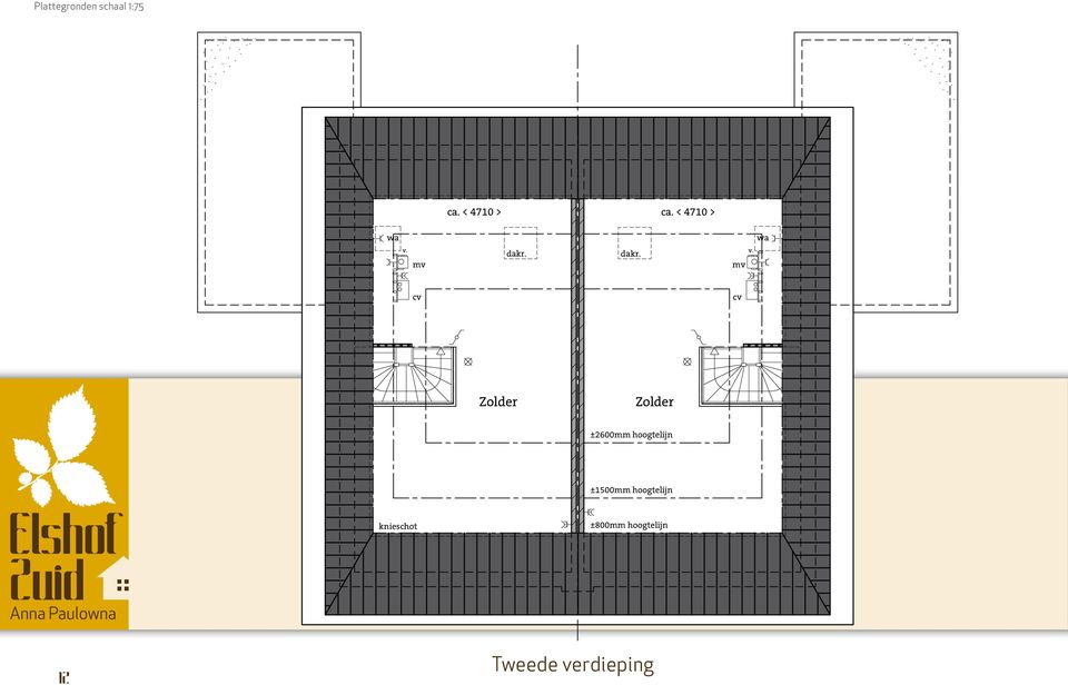 Zolder ±2600mm hoogtelĳn ±1500mm hoogtelĳn