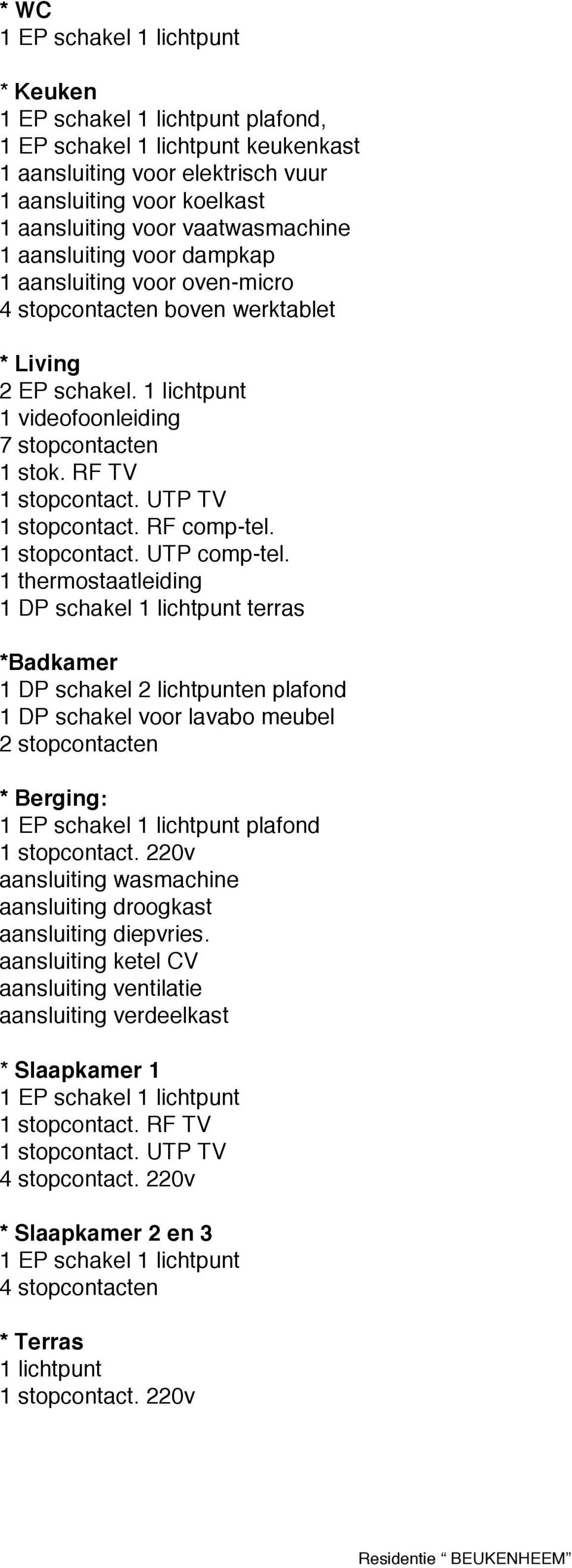 RF TV 1 stopcontact. UTP TV 1 stopcontact. RF comp-tel. 1 stopcontact. UTP comp-tel.