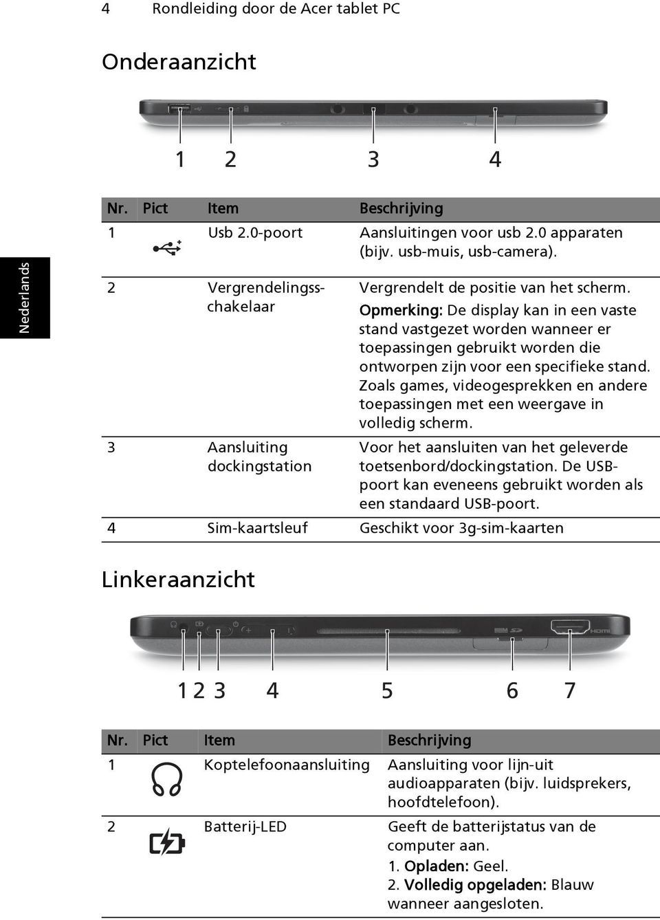 Opmerking: De display kan in een vaste stand vastgezet worden wanneer er toepassingen gebruikt worden die ontworpen zijn voor een specifieke stand.