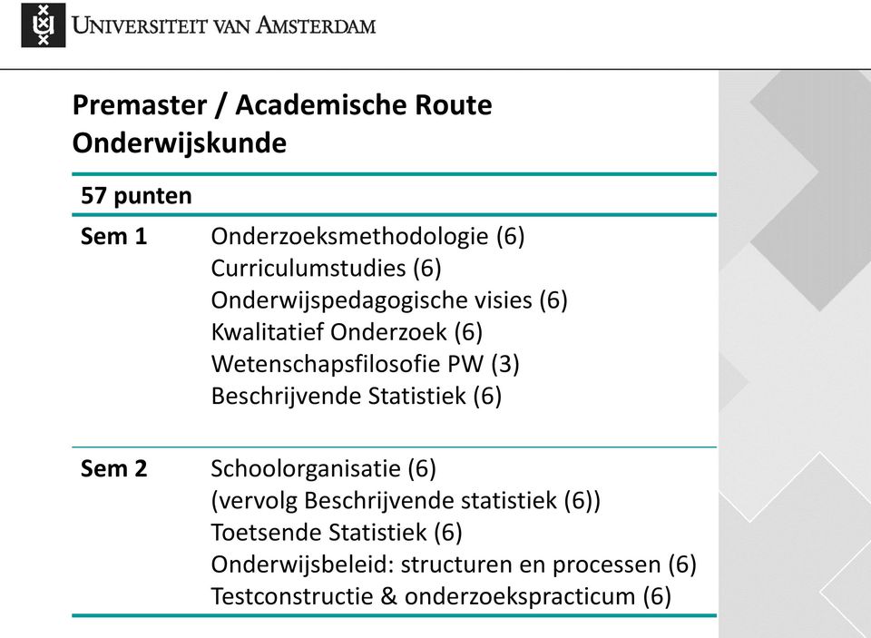 Wetenschapsfilosofie PW (3) Beschrijvende Statistiek (6) Sem 2 Schoolorganisatie (6) (vervolg