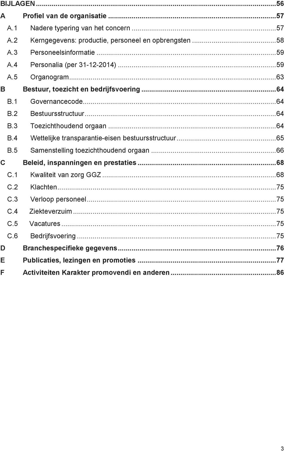 .. 65 B.5 Samenstelling toezichthoudend orgaan... 66 C Beleid, inspanningen en prestaties... 68 C.1 Kwaliteit van zorg GGZ... 68 C.2 Klachten... 75 C.3 Verloop personeel... 75 C.4 Ziekteverzuim... 75 C.5 Vacatures.