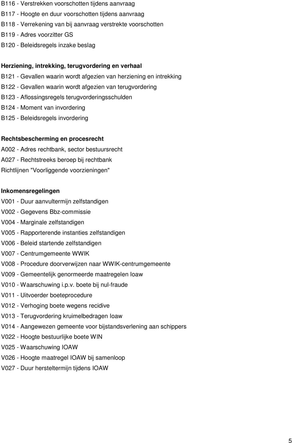 terugvordering B123 - Aflossingsregels terugvorderingsschulden B124 - Moment van invordering B125 - Beleidsregels invordering Rechtsbescherming en procesrecht A002 - Adres rechtbank, sector