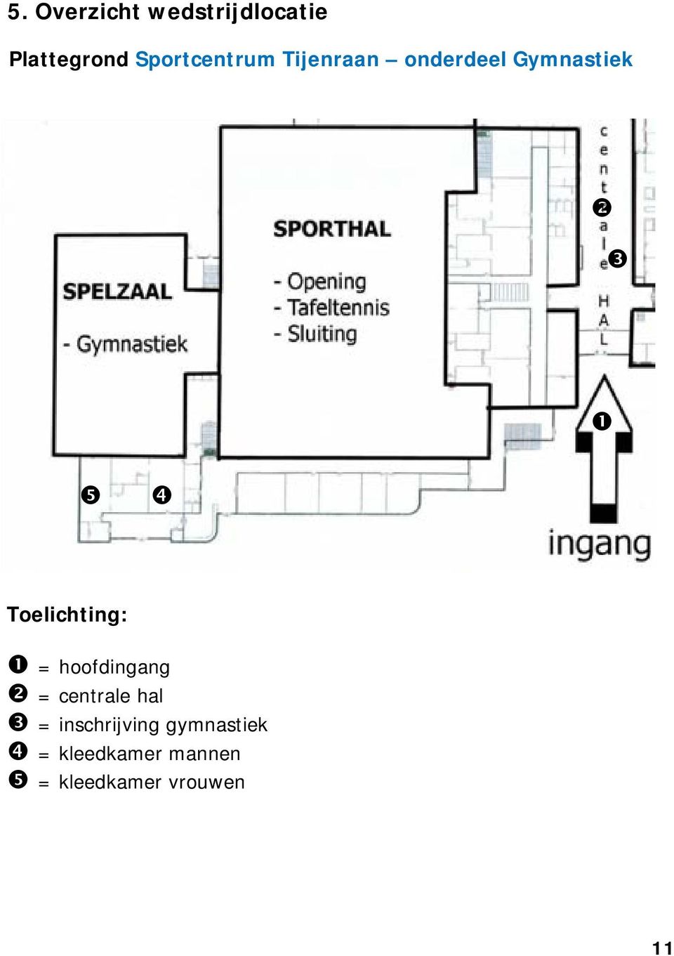 Toelichting: = hoofdingang = centrale hal =