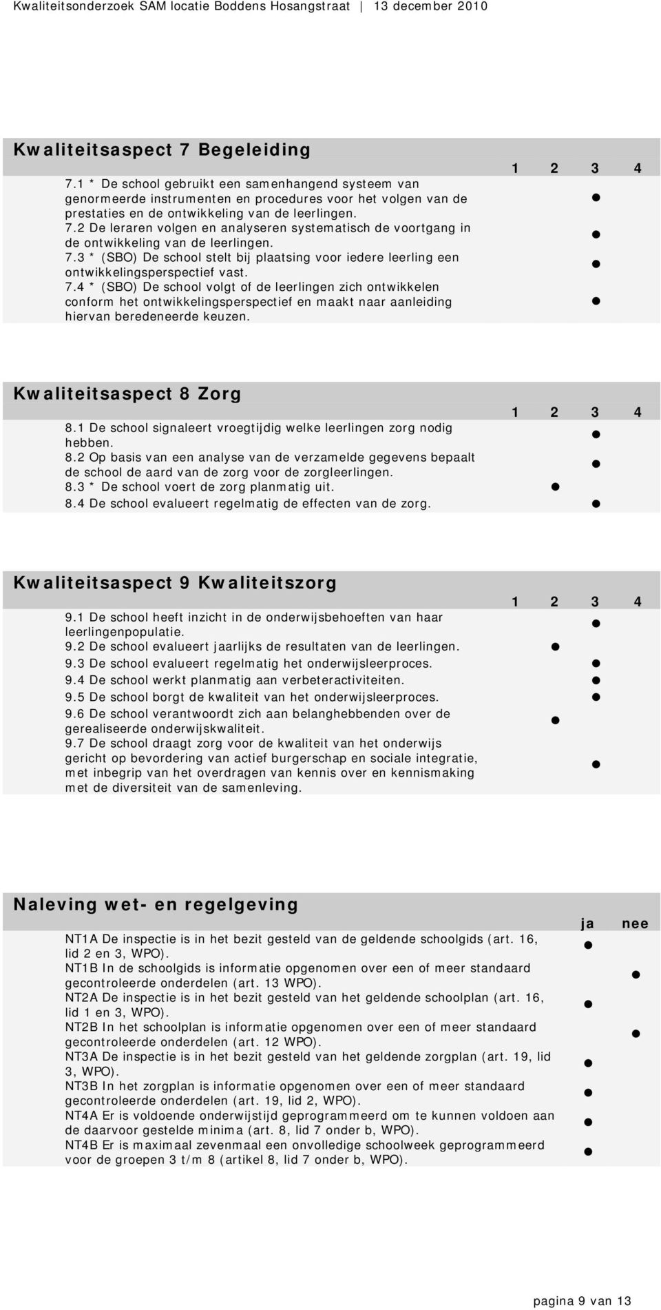 4 * (SBO) De school volgt of de leerlingen zich ontwikkelen conform het ontwikkelingsperspectief en maakt naar aanleiding hiervan beredeneerde keuzen. Kwaliteitsaspect 8 Zorg 8.