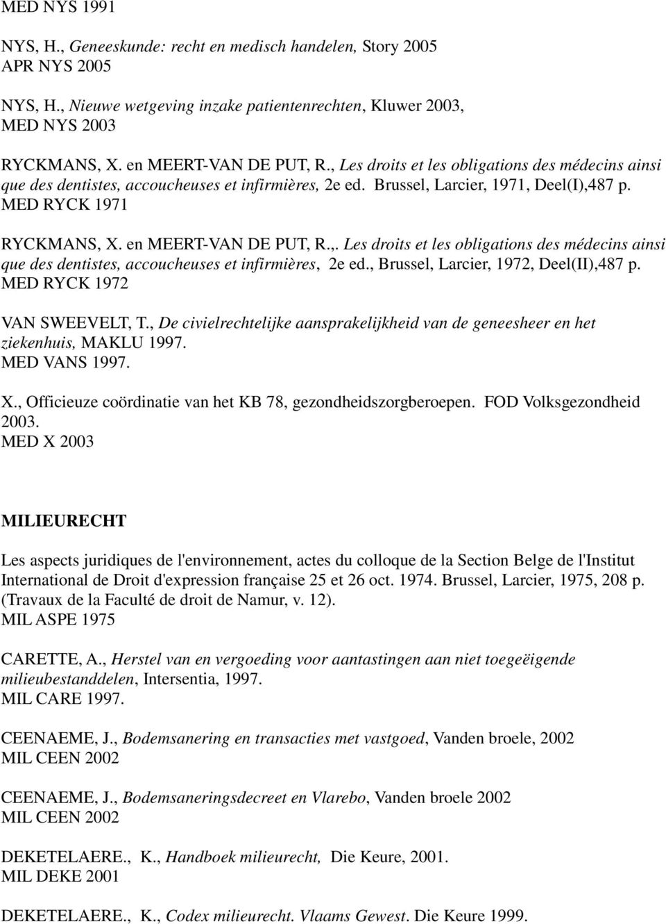 MED RYCK 1972 VAN SWEEVELT, T., De civielrechtelijke aansprakelijkheid van de geneesheer en het ziekenhuis, MAKLU 1997. MED VANS 1997. X.