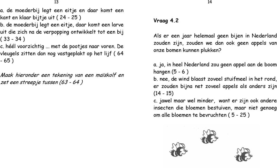 De vleugels zitten dan nog vastgeplakt op het lijf ( 64-65 ) Maak hieronder een tekening van een maïskolf en zet een streepje tussen (63-64 ) Vraag 4.