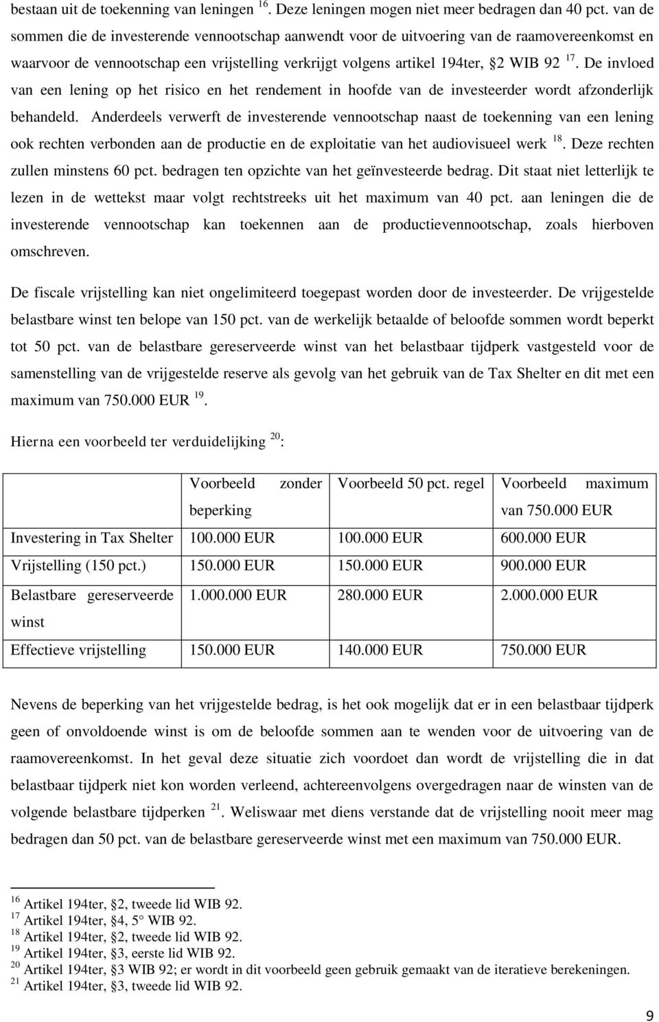 De invloed van een lening op het risico en het rendement in hoofde van de investeerder wordt afzonderlijk behandeld.