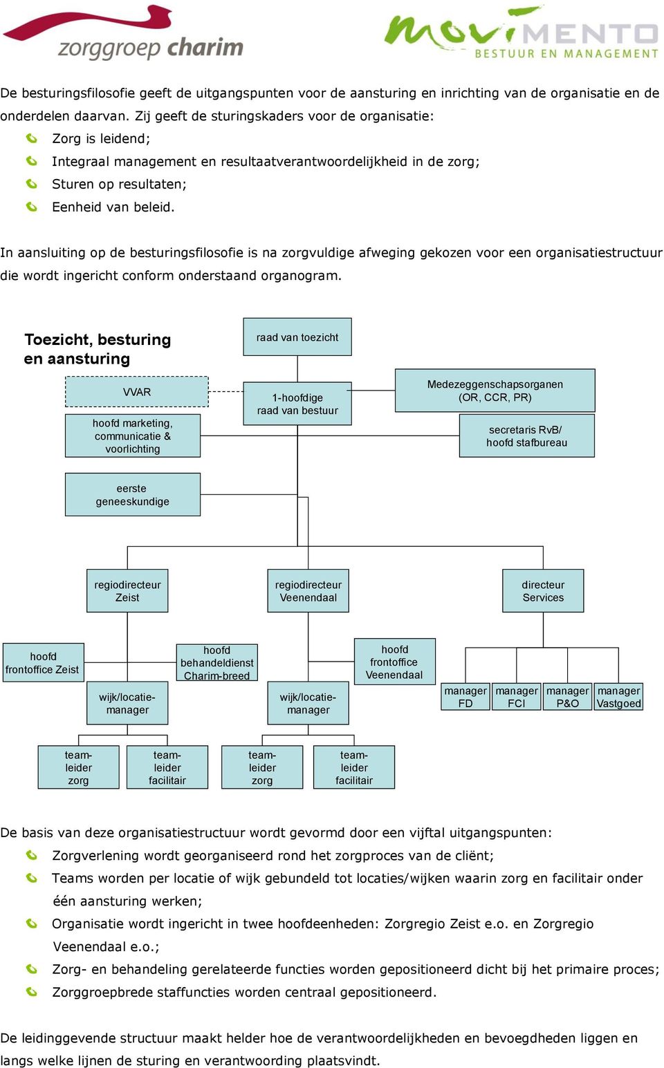 In aansluiting op de besturingsfilosofie is na zorgvuldige afweging gekozen voor een organisatiestructuur die wordt ingericht conform onderstaand organogram.