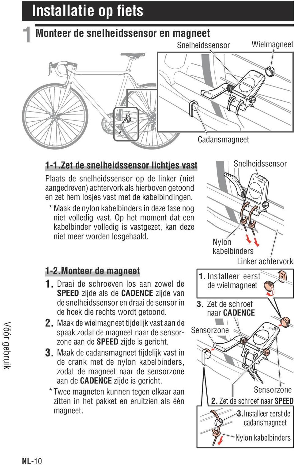 * Maak de nylon kabelbinders in deze fase nog niet volledig vast. Op het moment dat een kabelbinder volledig is vastgezet, kan deze niet meer worden losgehaald.