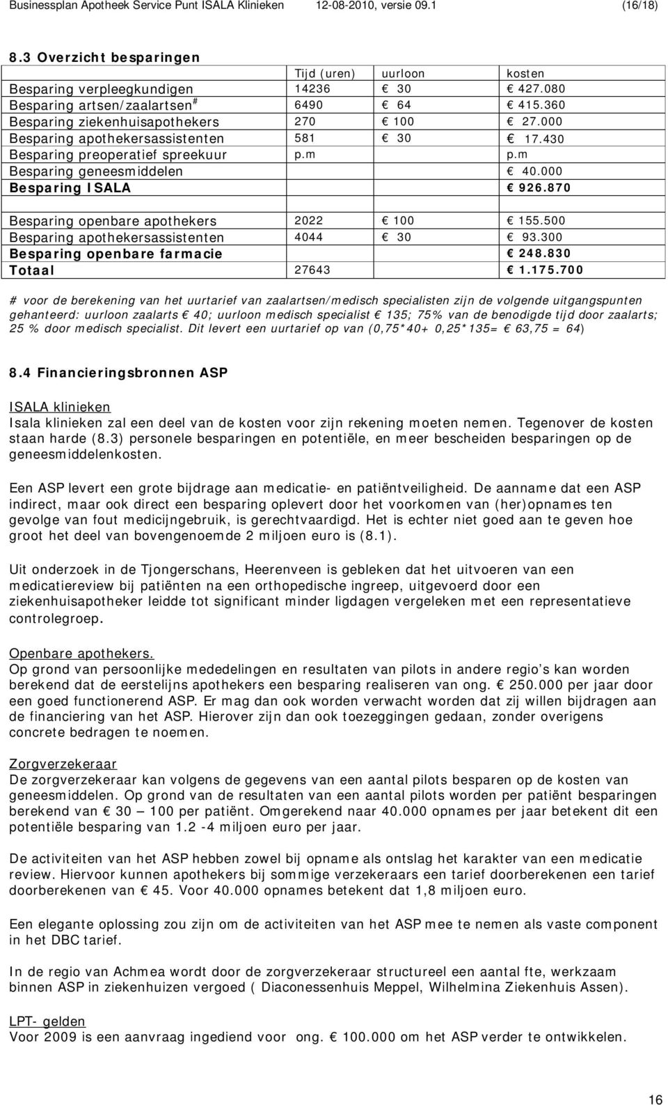 m Besparing geneesmiddelen 40.000 Besparing ISALA 926.870 Besparing openbare apothekers 2022 100 155.500 Besparing apothekersassistenten 4044 30 93.300 Besparing openbare farmacie 248.