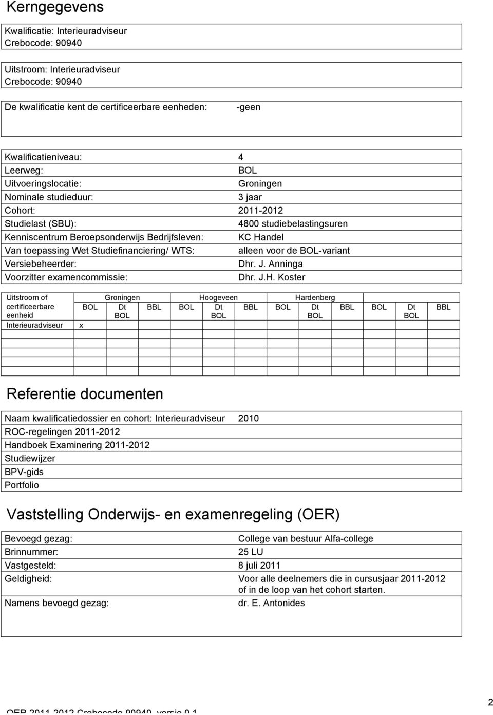 Studiefinanciering/ WTS: alleen voor de BOL-variant Versiebeheerder: Dhr. J. Anninga Voorzitter examencommissie: Dhr. J.H.