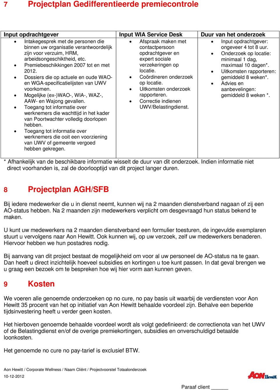 opdrachtgever en expert sociale Onderzoek op locatie: minimaal 1 dag, Premiebeschikkingen 2007 tot en met verzekeringen op maximaal 10 dagen*. 2012. locatie. Uitkomsten rapporteren: Dossiers die op actuele en oude WAO- Coördineren onderzoek gemiddeld 8 weken*.