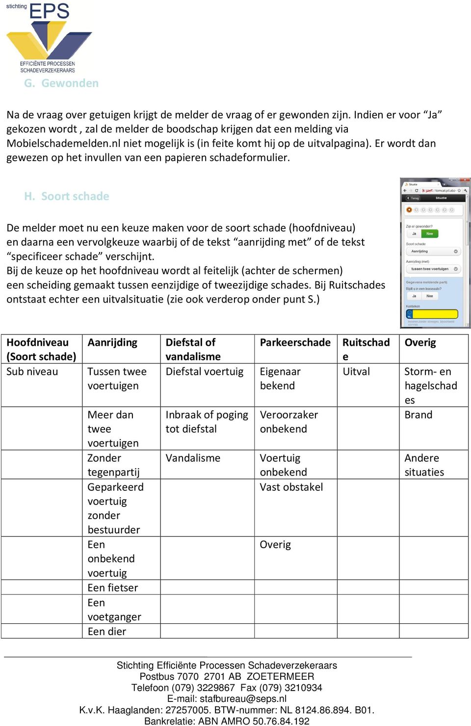 Soort schade De melder moet nu een keuze maken voor de soort schade (hoofdniveau) en daarna een vervolgkeuze waarbij of de tekst aanrijding met of de tekst specificeer schade verschijnt.