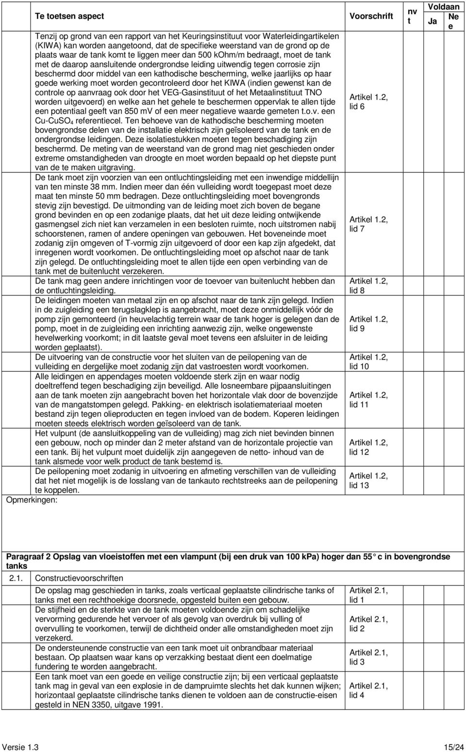 conrol op aaraag ook door h VEG-Gasinsiuu of h Maalinsiuu TNO wordn uigvord) n wlk aan h ghl bschrmn opprvlak alln ijd n poniaal gf van 850 mv of n mr ngaiv waard gmn.o.v. n Cu-CuSO 4 rfrnicl.