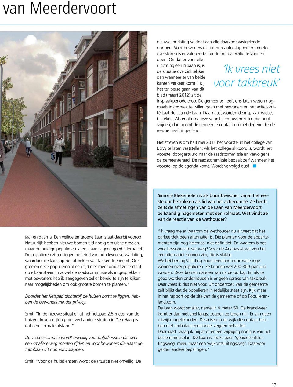 Bij het ter perse gaan van dit blad (maart 2012) zit de inspraakperiode erop. De gemeente heeft ons laten weten nogmaals in gesprek te willen gaan met bewoners en het actiecomité Laat de Laan de Laan.