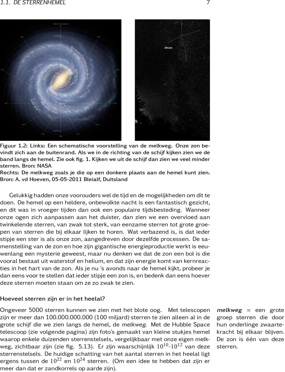 Bron: NASA Rechts: De melkweg zoals je die op een donkere plaats aan de hemel kunt zien. Bron: A.