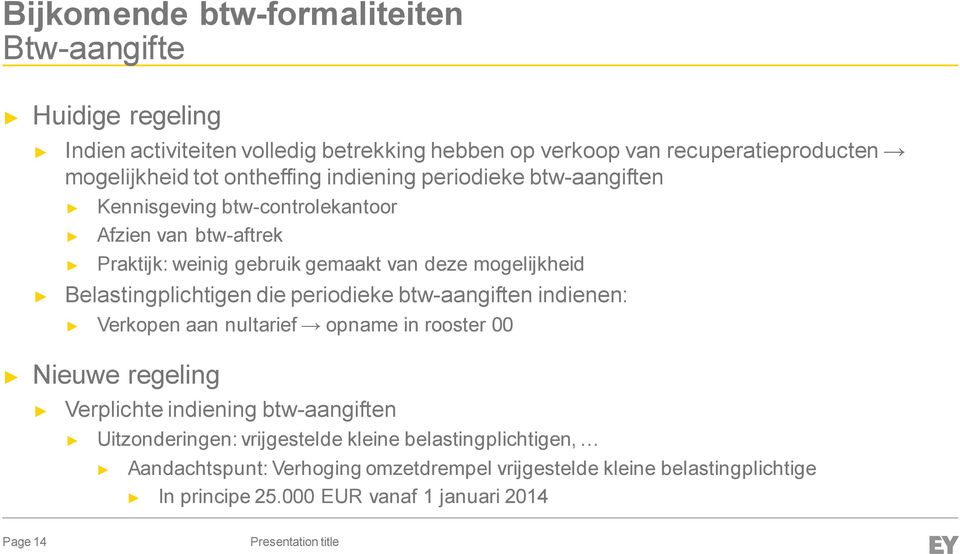 Belastingplichtigen die periodieke btw-aangiften indienen: Verkopen aan nultarief opname in rooster 00 Nieuwe regeling Verplichte indiening btw-aangiften