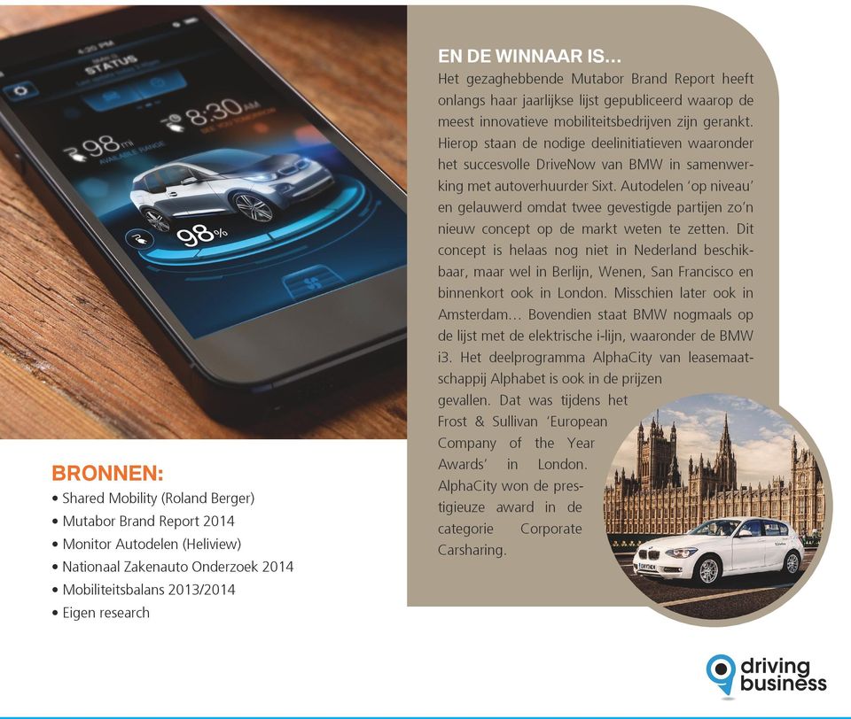Hierop staan de nodige deelinitiatieven waaronder het succesvolle DriveNow van BMW in samenwerking met autoverhuurder Sixt.