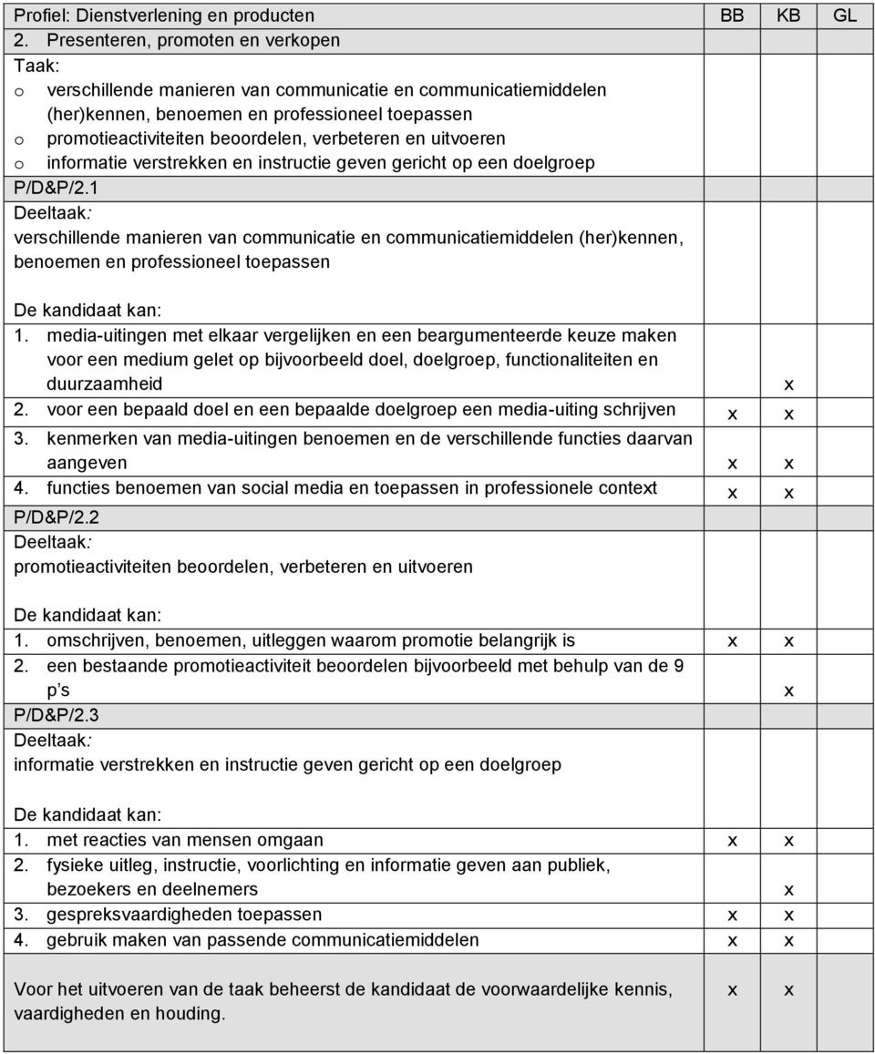 uitvoeren o informatie verstrekken en instructie geven gericht op een doelgroep P/D&P/2.