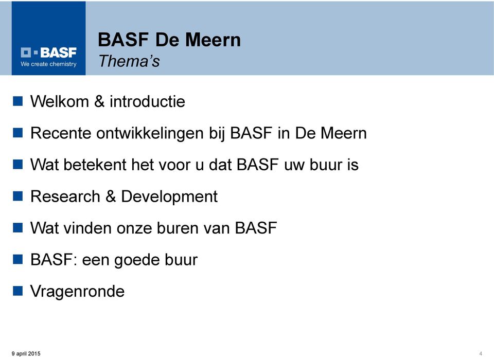 u dat BASF uw buur is Research & Development Wat vinden