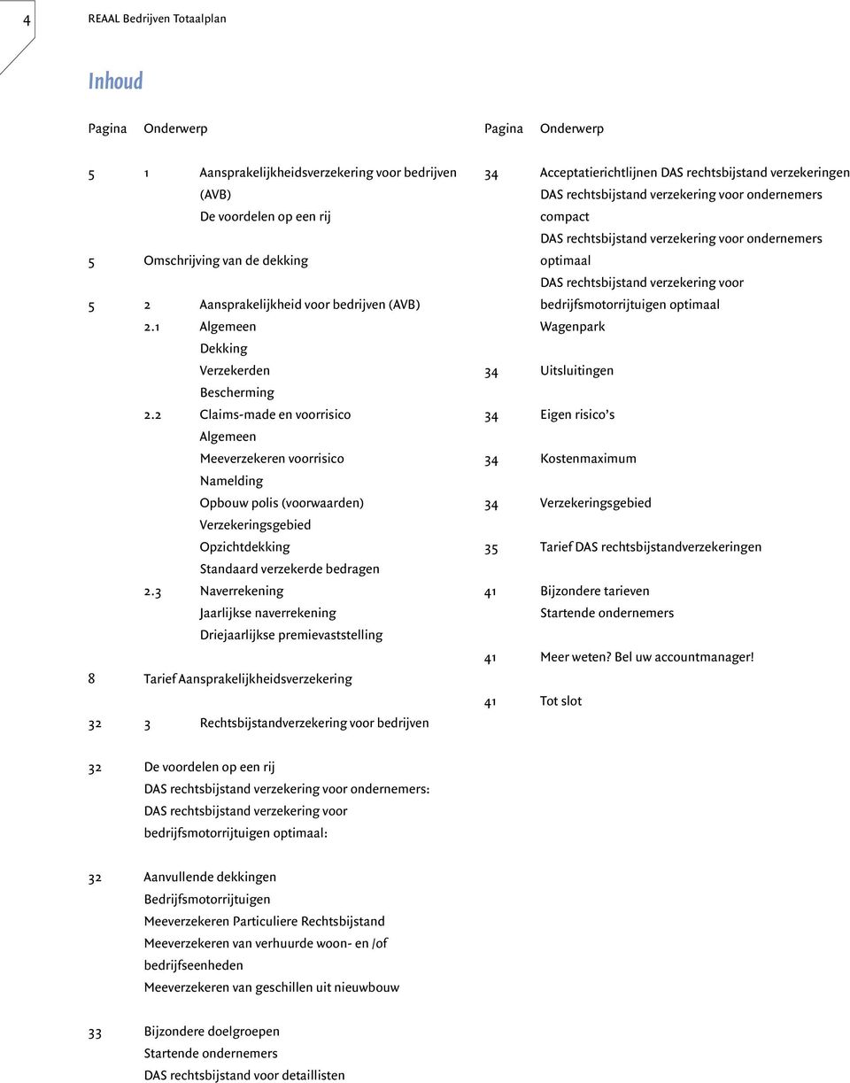 2 Claims-made en voorrisico Algemeen Meeverzekeren voorrisico Namelding Opbouw polis (voorwaarden) Verzekeringsgebied Opzichtdekking Standaard verzekerde bedragen 2.