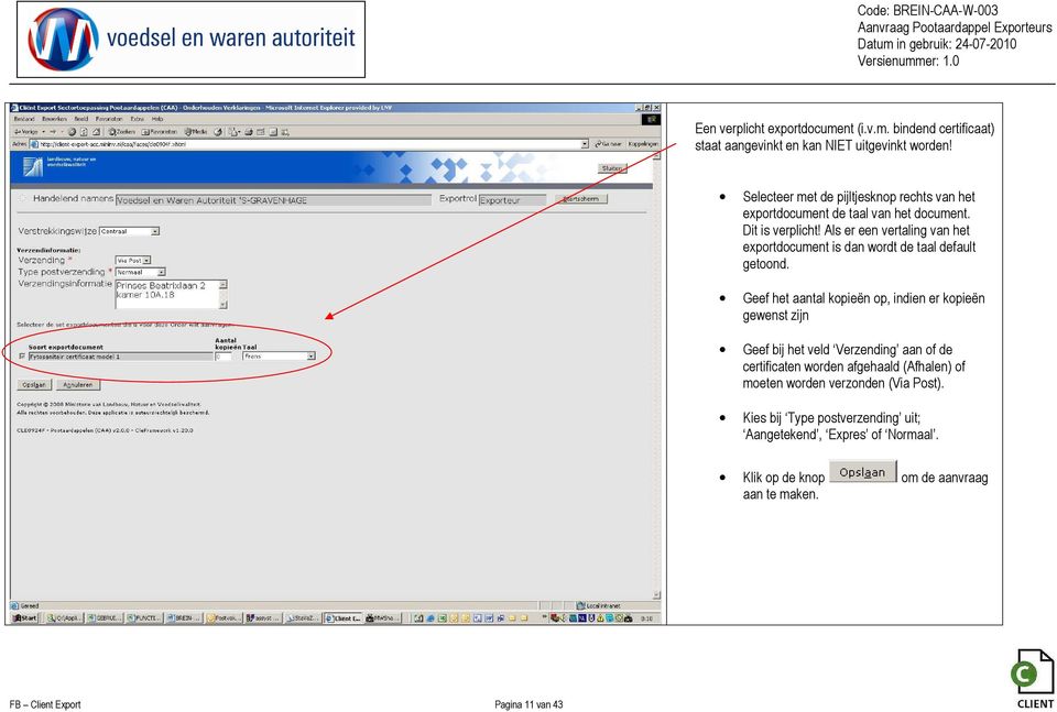 Als er een vertaling van het exportdocument is dan wordt de taal default getoond.