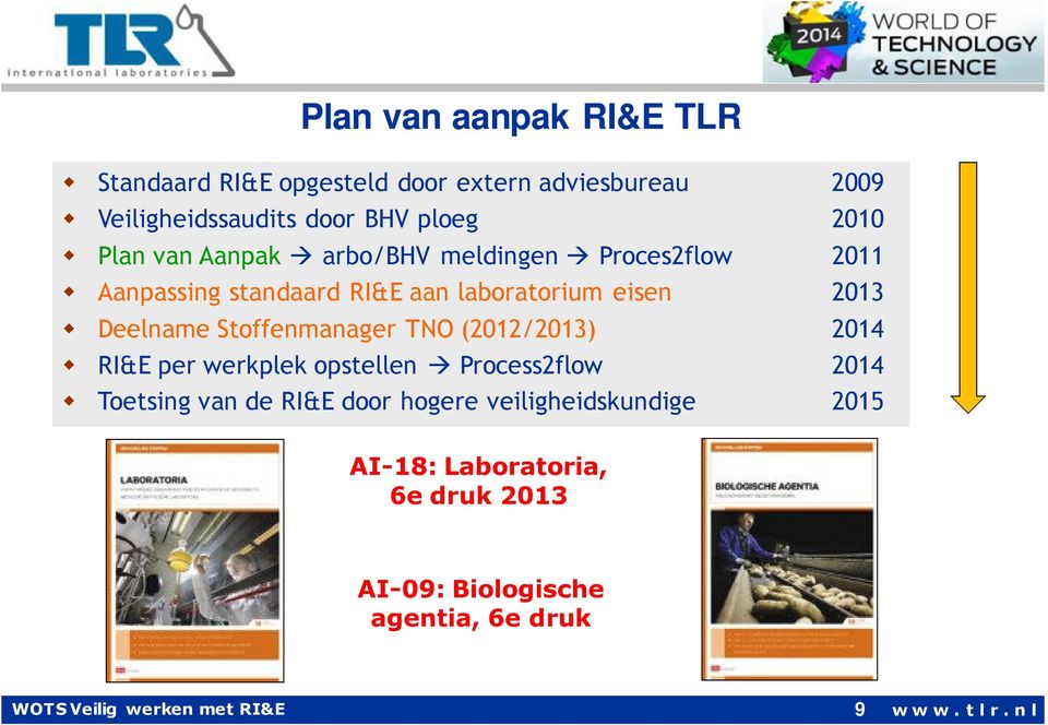 Deelname Stoffenmanager TNO (2012/2013) 2014 RI&E per werkplek opstellen Process2flow 2014 Toetsing van de RI&E door