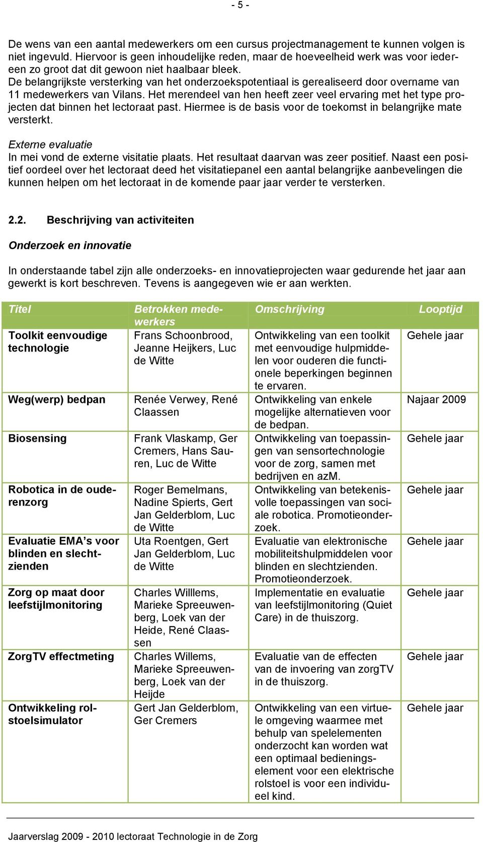 De belangrijkste versterking van het onderzoekspotentiaal is gerealiseerd door overname van 11 medewerkers van Vilans.