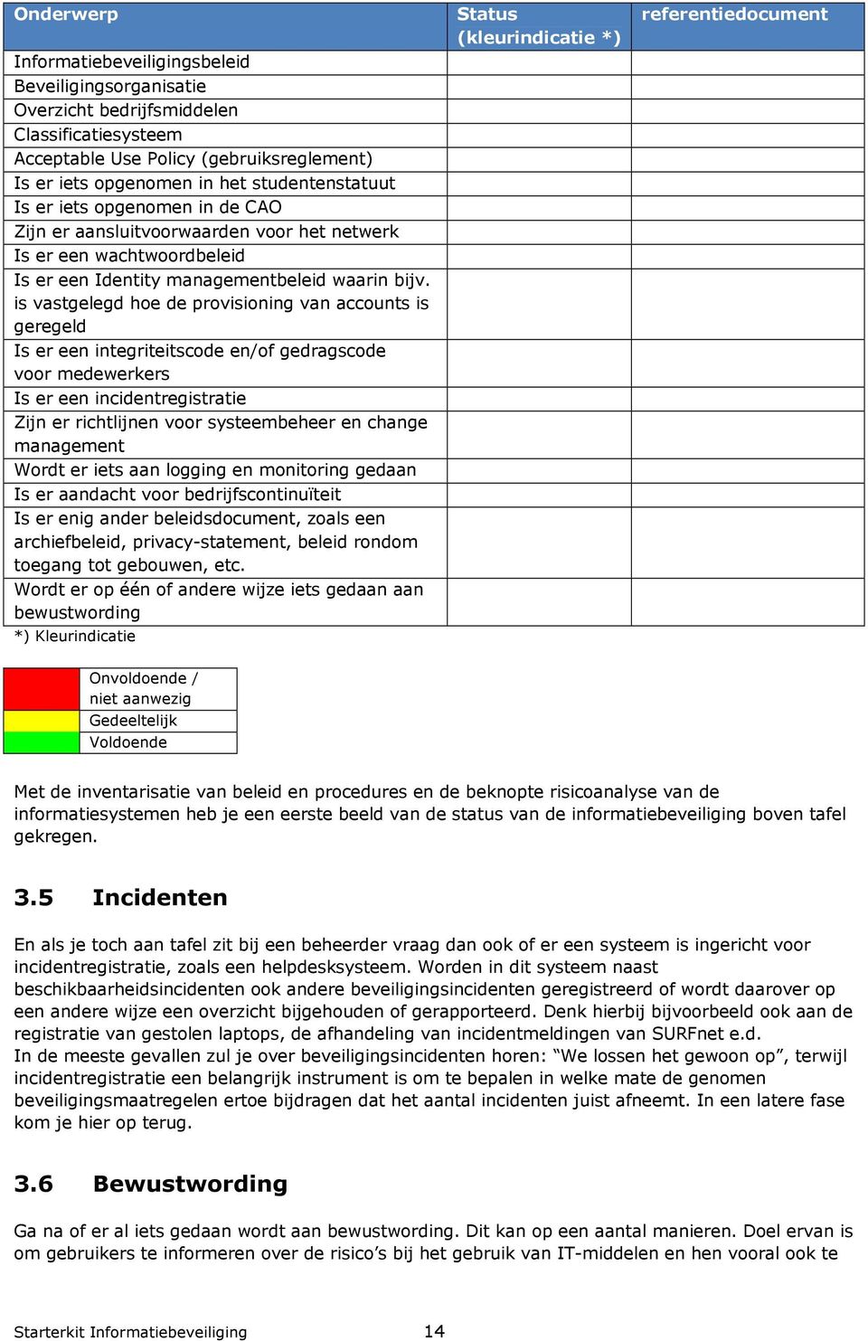 is vastgelegd hoe de provisioning van accounts is geregeld Is er een integriteitscode en/of gedragscode voor medewerkers Is er een incidentregistratie Zijn er richtlijnen voor systeembeheer en change