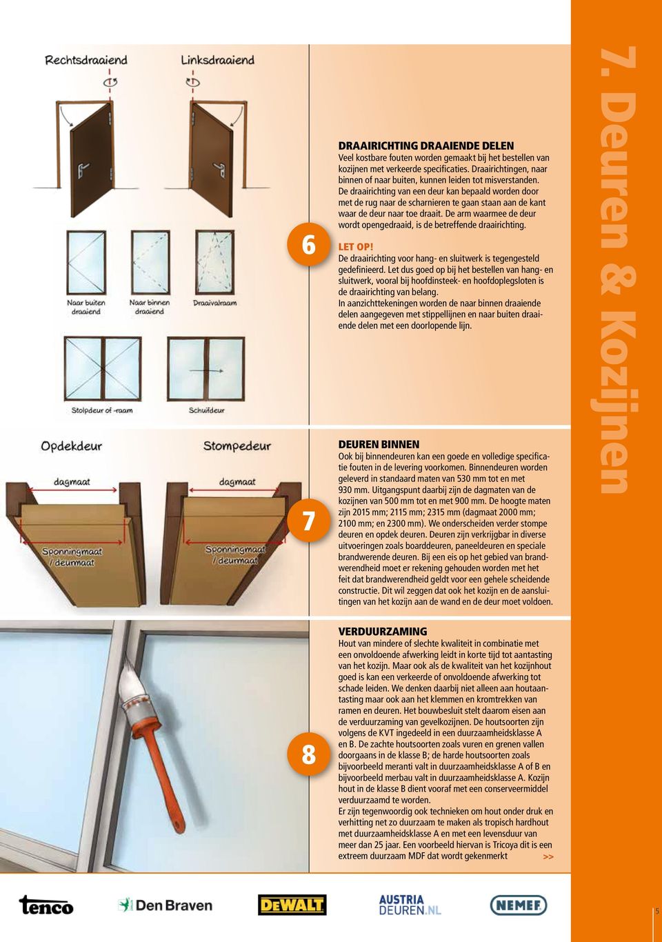 De draairichting van een deur kan bepaald worden door met de rug naar de scharnieren te gaan staan aan de kant waar de deur naar toe draait.