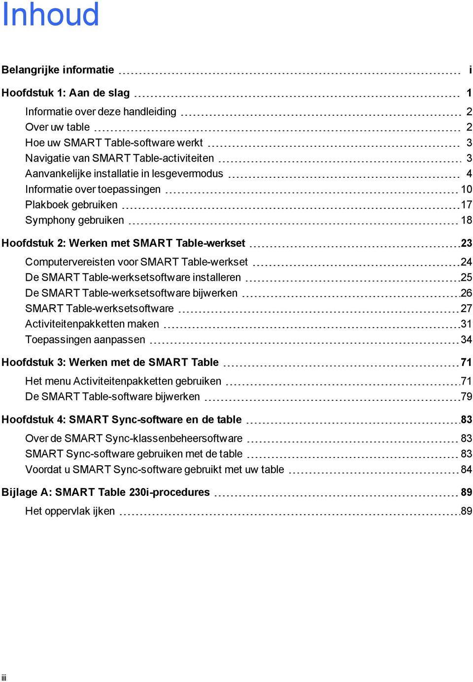 Table-werkset 24 De SMART Table-werksetsoftware installeren 25 De SMART Table-werksetsoftware bijwerken 26 SMART Table-werksetsoftware 27 Activiteitenpakketten maken 31 Toepassingen aanpassen 34