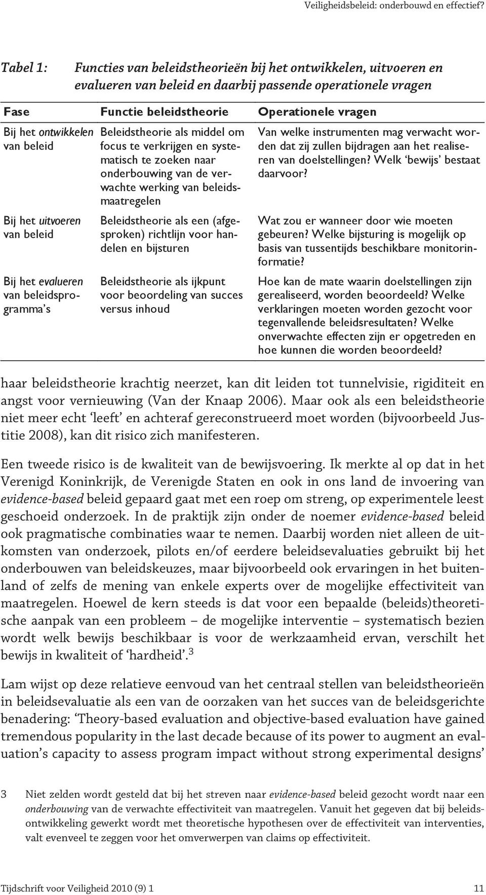 ontwikkelen van beleid Bij het uitvoeren van beleid Bij het evalueren van beleidsprogramma s Beleidstheorie als middel om focus te verkrijgen en systematisch te zoeken naar onderbouwing van de