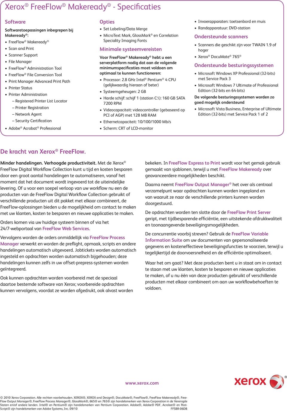 Professional Opties Set Labeling/Data Merge MicroText Mark, GlossMark en Correlation Speciality Imaging Fonts Minimale systeemvereisten Voor FreeFlow Makeready hebt u een serverplatform nodig dat aan