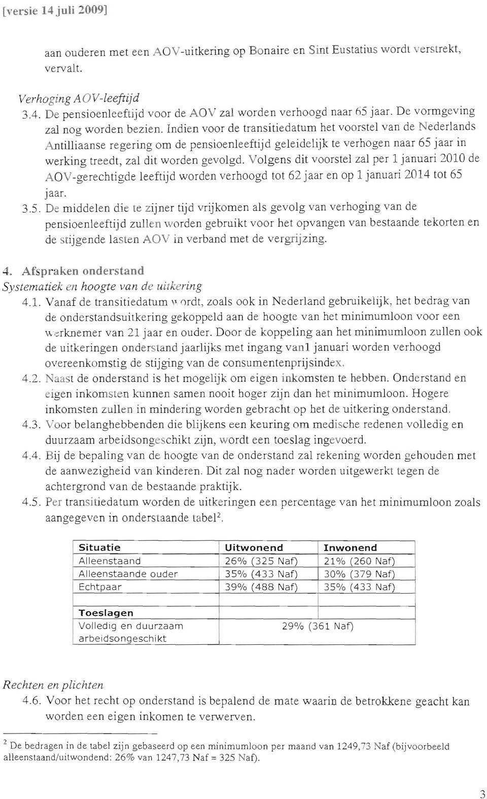 Indien voor de transitiedatum het voorstel van de Nederlands Antilliaanse regering om de pensioenleeftijd geleidelijk te verhogen naar 65 jaar in werking treedt, zal dit worden gevolgd.