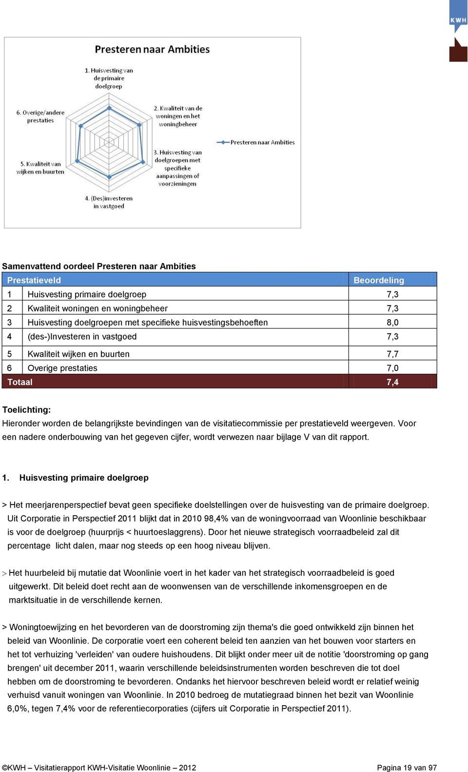 visitatiecommissie per prestatieveld weergeven. Voor een nadere onderbouwing van het gegeven cijfer, wordt verwezen naar bijlage V van dit rapport. 1.