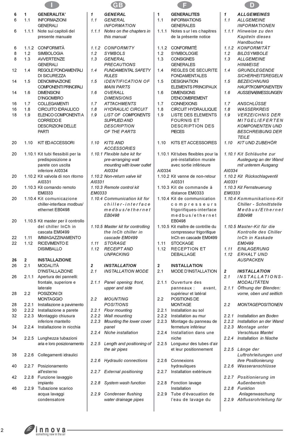 9 ELENCO COMPONENTI A CORREDO E DESCRIZIONI DELLE PARTI 1.10 KIT ED ACCESSORI 1.10.1 Kit tubi flessibili per la predisposizione a parete con uscita inferiore AI0334 1.10.2 Kit valvola di non ritorno AI0331 1.