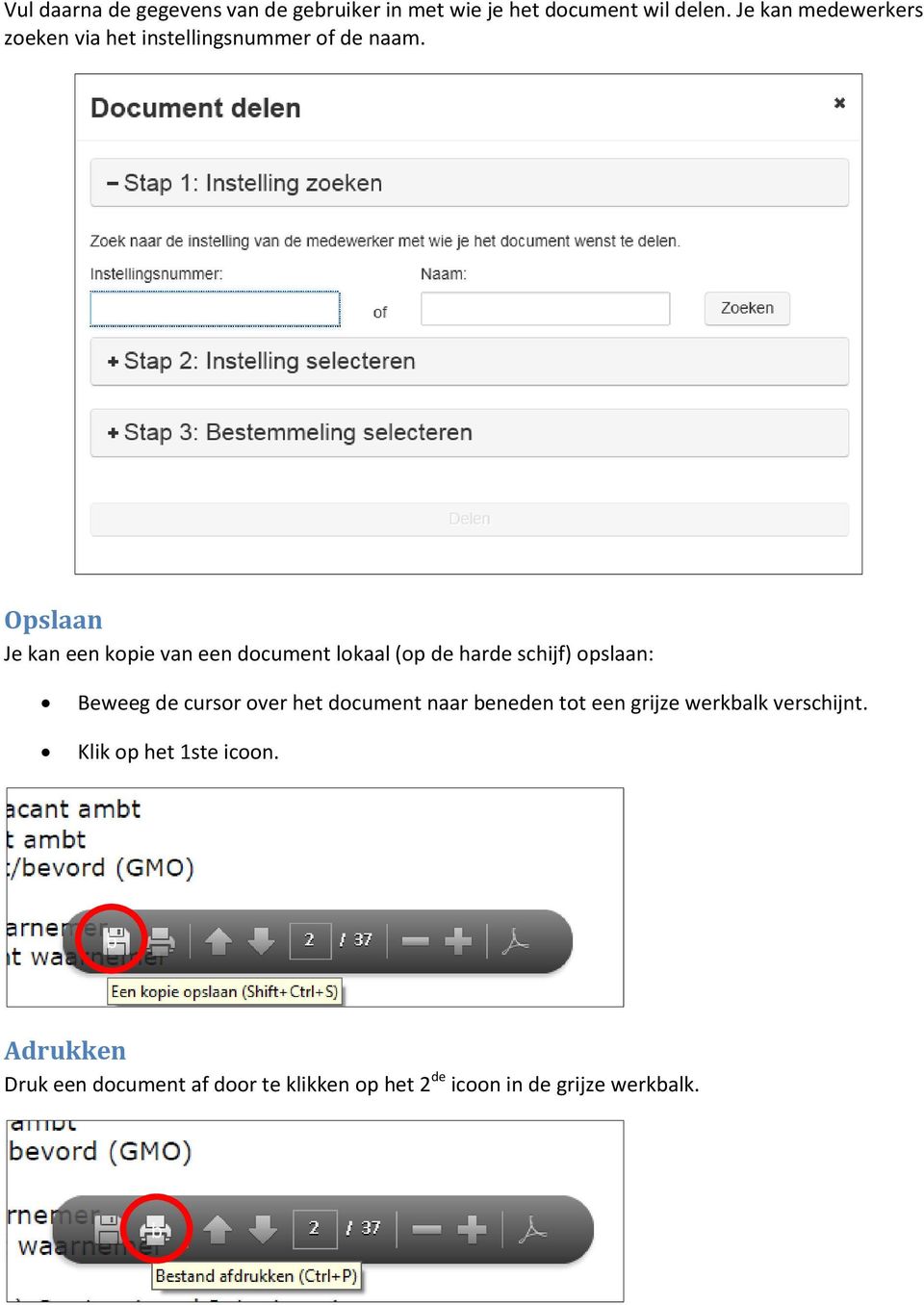 Opslaan Je kan een kopie van een document lokaal (op de harde schijf) opslaan: Beweeg de cursor over het