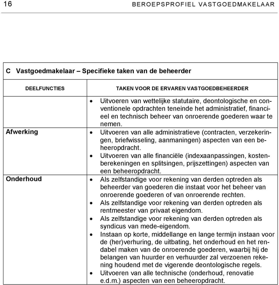 Afwerking Uitvoeren van alle administratieve (contracten, verzekeringen, briefwisseling, aanmaningen) aspecten van een beheeropdracht.