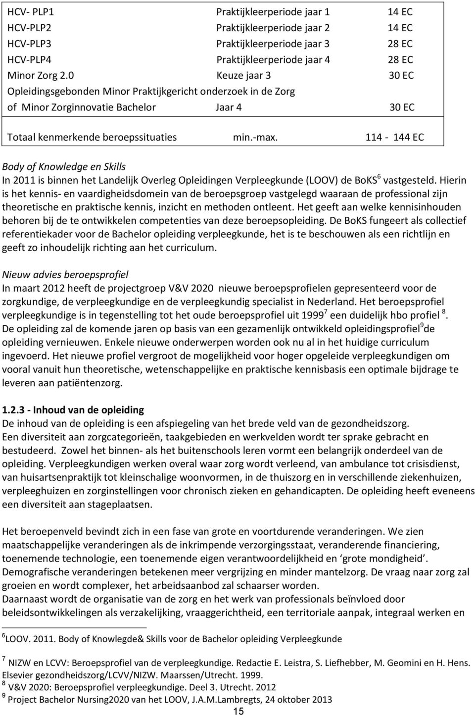 114-144 EC Body of Knowledge en Skills In 2011 is binnen het Landelijk Overleg Opleidingen Verpleegkunde (LOOV) de BoKS 6 vastgesteld.